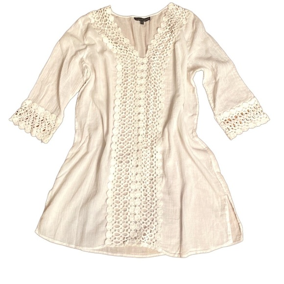 CLUB Z COLLECTION cotton eyelet gauze Beach Dress Coverup White Woman’s L - Picture 1 of 10